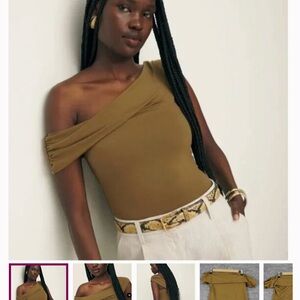 Reformation Eve Knit Top - Bronze - Size L - One-Shoulder or Off Shoulder